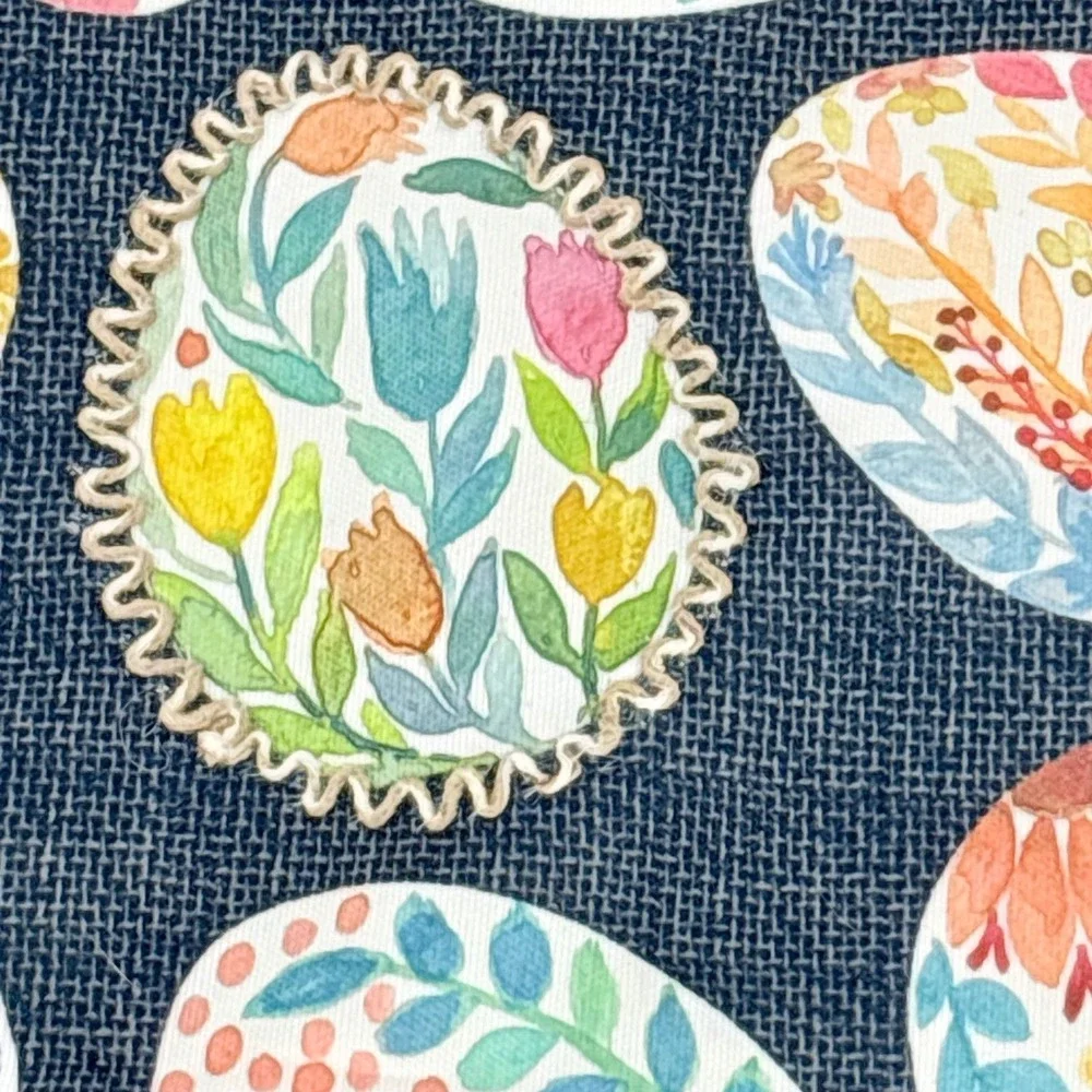 Tabitha‎ Webb Easter Table Runner Watercolor Floral Navy Blue Textured Fabric